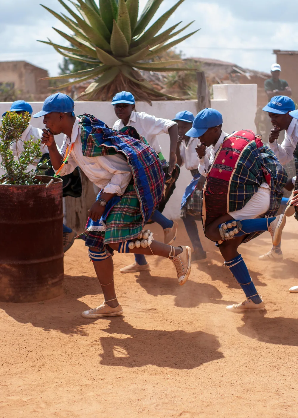 Dancers in traditional dress performing outdoors in Limpopo (representative photograph, not Lesedi's own homestead)
